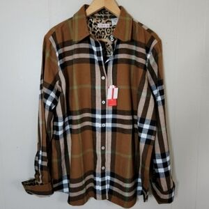 Tizzie by Dizzy Lizzie Rome plaid flannel button up shirt chocolate brown black